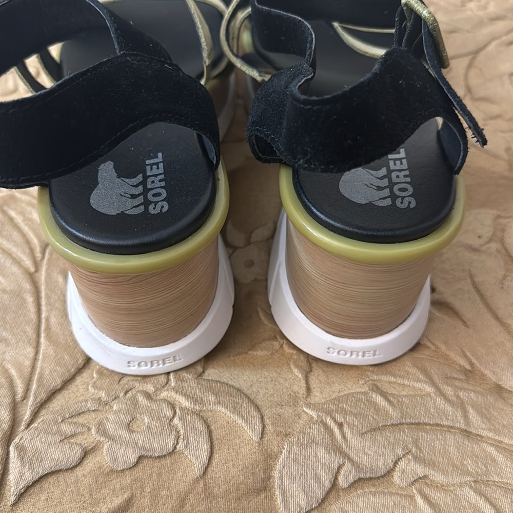 New SOREL Joanie III Ankle Strap Platform Wedge Sandals green suede - Picture 4 of 7